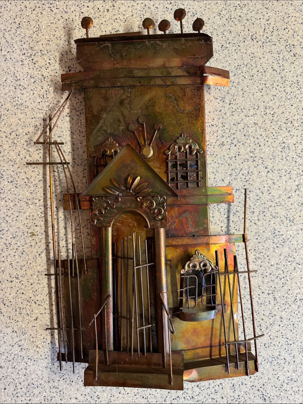 Vintage Mid Century Copper Handcrafted Brutalist 3D Wall Sculpture.